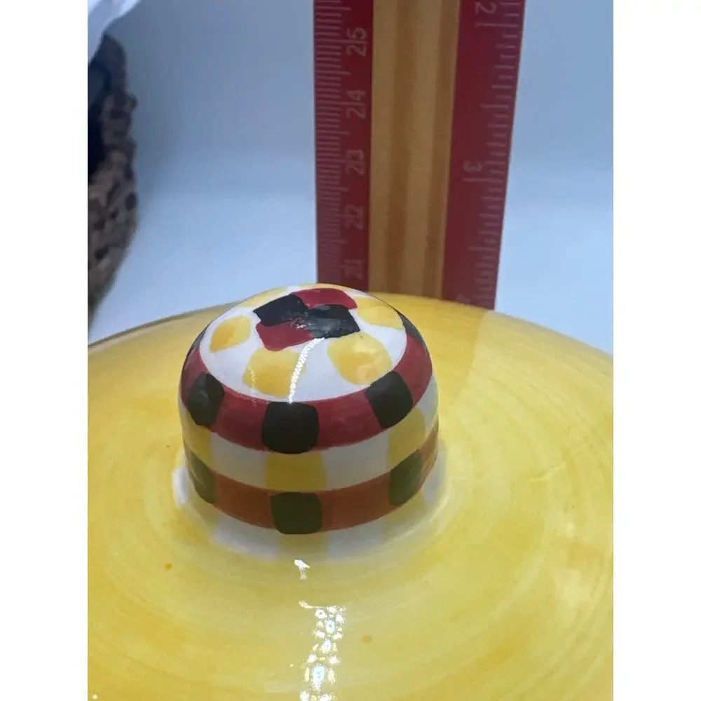 MSRF Inc Fire Hydrant Cookie Jar Yellow Ceramic Checkerboard 12